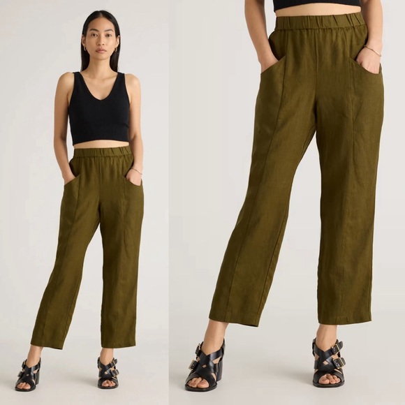 Quince Pants - Quince 100% European Linen Tapered Ankle Pants in Martini Olive Color Size XL